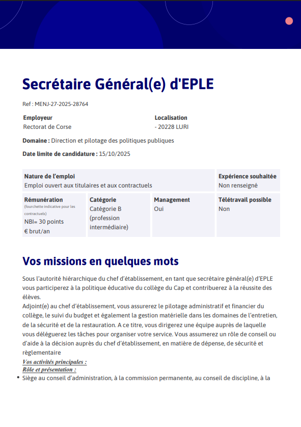Offre emploi SG EPLE