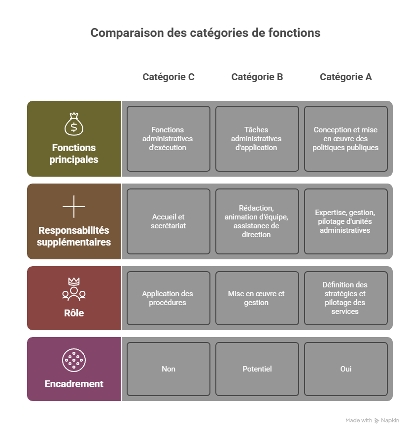 Comparaison des catégories de fonctions A, B et C
